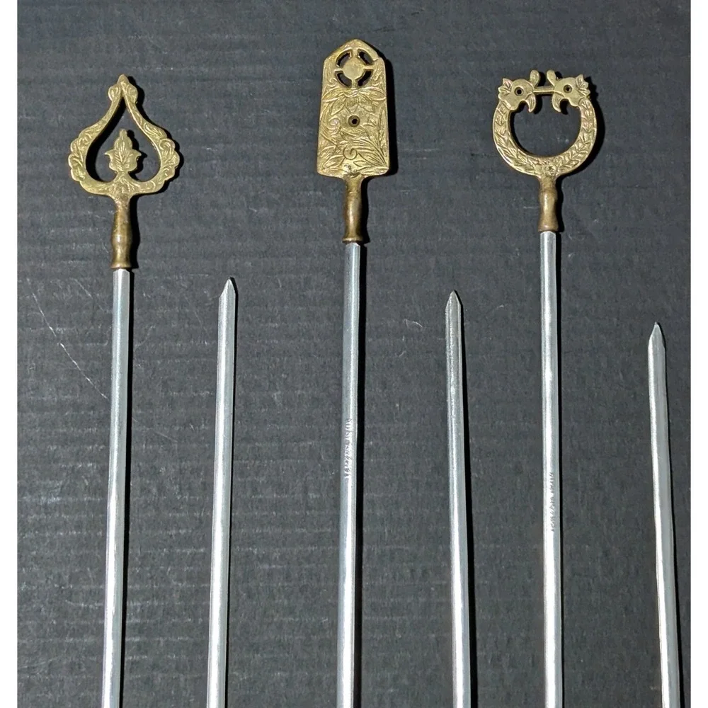 Vintage Turkish Brass and Stainless Tarzan Inox Kebab Skewers Set of Six